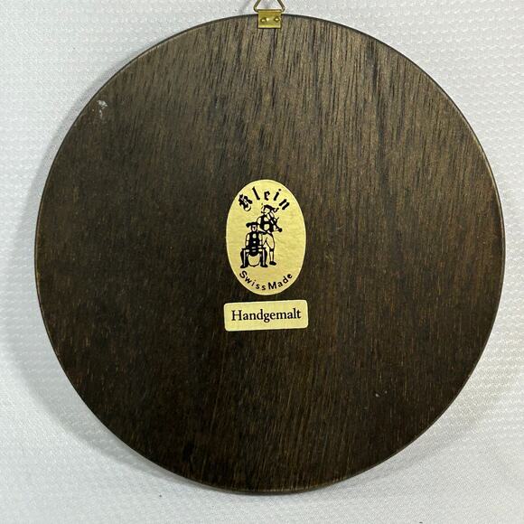 Vintage Handgemalt German Folk Art hand painted wood plaque plate Swiss made - Picture 6 of 7